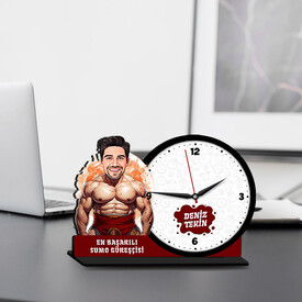  - Erkek Sumo Güreşçisi Karikatürlü MDF Masa Saati