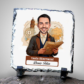  - Erkek Tarih Öğretmeni Temalı Karikatürlü Taş
