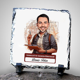  - Erkek Teknoloji Öğretmeni Temalı Karikatürlü Taş