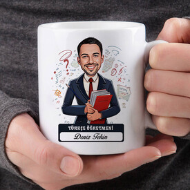  - Erkek Türkçe Öğretmeni Karikatürlü Bardak