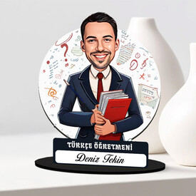 - Erkek Türkçe Öğretmeni Karikatürlü Biblo
