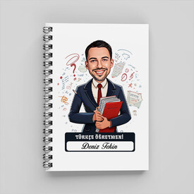  - Erkek Türkçe Öğretmeni Karikatürlü Defter