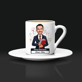 - Erkek Türkçe Öğretmeni Karikatürlü Kahve Fincanı