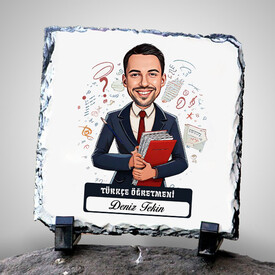  - Erkek Türkçe Öğretmeni Temalı Karikatürlü Taş
