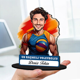 Kişiye Özel Erkek Voleybolcuya Hediye Karikatürlü Biblo - Thumbnail