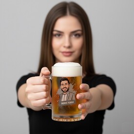  - Erkekler İçin Kişiye Özel Karikatürlü Bira Bardağı