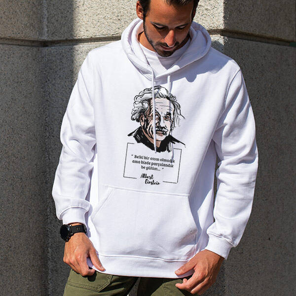 Esprili Einstein Tasarımlı Kapşonlu Sweatshirt