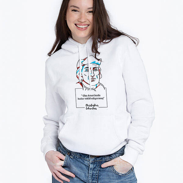 Esprili Kolomb Tasarımlı Kapşonlu Kadın Sweatshirt