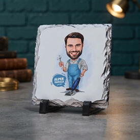  - Evcil Erkek Karikatürlü Taş Baskı