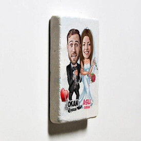 Evlendik Mutluyuz Karikatürlü Taş Buzdolabı Magneti - Thumbnail