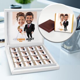 Evlenen Çiftler Karikatürlü Çikolata Kutusu - Thumbnail