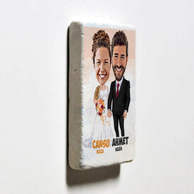 Evli Çiftler Karikatürlü Taş Buzdolabı Magneti - Thumbnail
