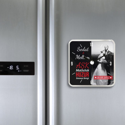 Evli Çiftlere Özel Saatli Buzdolabı Magneti - Thumbnail