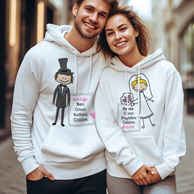 Evli ve Mutlu Çiftler Kapşonlu Polar Sweatshirt - Thumbnail