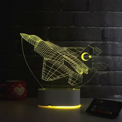 F16 Savaş Uçağı Tasarımlı 3D LED Lamba - Thumbnail