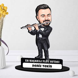 Flüt Ustası Müzisyen Erkek Karikatürlü Biblo - Thumbnail