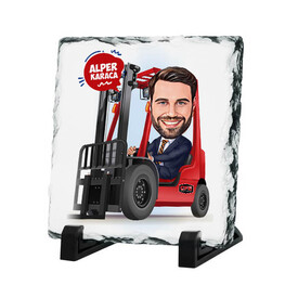 Forklift Süren Erkek Karikatürlü Taş Baskı - Thumbnail