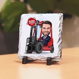 Forklift Süren Erkek Karikatürlü Taş Baskı - Thumbnail