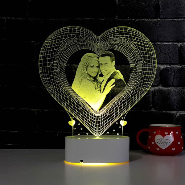 Fotoğraf Baskılı 3D Kalp Tasarımlı Led Lamba