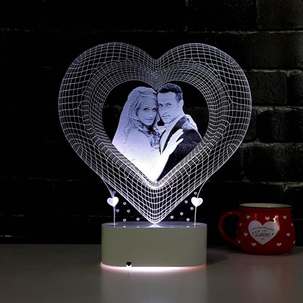 Fotoğraf Baskılı 3D Kalp Tasarımlı Led Lamba