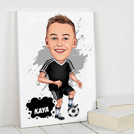  - Futbol Aşığı Çocuk Karikatürlü Kanvas Tablo