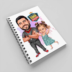 Futbol Sever Baba ve Kızı Karikatürlü Defter - Thumbnail