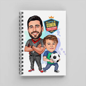 Futbol Sever Baba ve Oğlu Karikatürlü Defter - Thumbnail