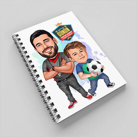 Futbol Sever Baba ve Oğlu Karikatürlü Defter - Thumbnail