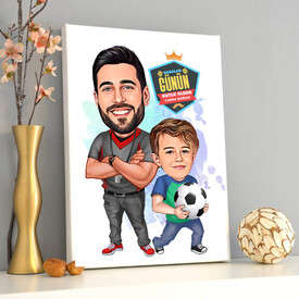  - Futbol Sever Baba ve Oğlu Karikatürlü Kanvas Tablo