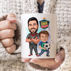  - Futbol Sever Baba ve Oğlu Karikatürlü Kupa Bardak