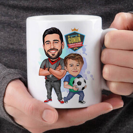 Futbol Sever Baba ve Oğlu Karikatürlü Kupa Bardak - Thumbnail