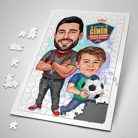  - Futbol Sever Baba ve Oğlu Karikatürlü Puzzle