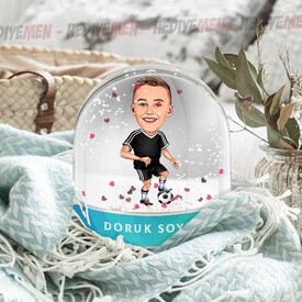 Futbol Sever Çocuk Karikatürlü Kar Küresi - Thumbnail