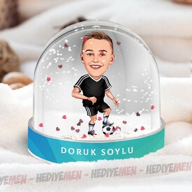 Futbol Sever Çocuk Karikatürlü Kar Küresi - Thumbnail