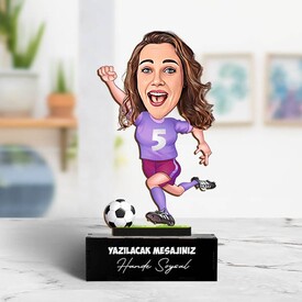 Futbolcu Kadın Karikatürlü Biblo - Thumbnail