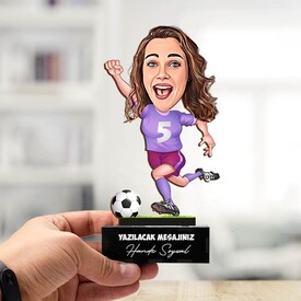 Futbolcu Kadın Karikatürlü Biblo - Thumbnail