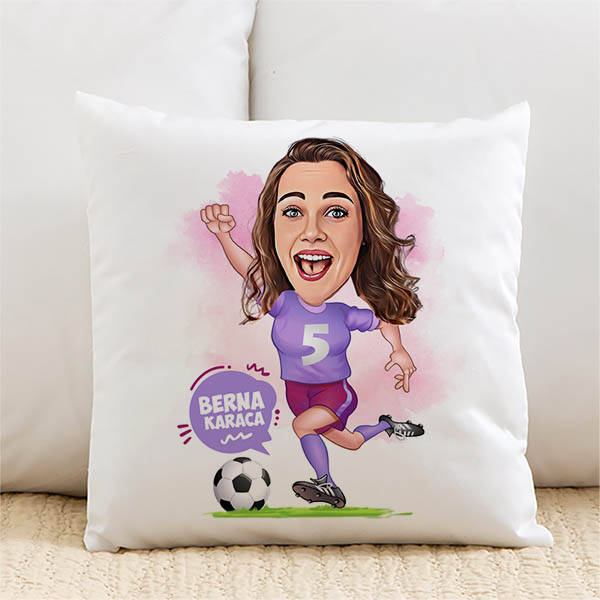 Futbolcu Kadın Karikatürlü Yastık
