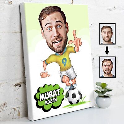  - Futbolcu Karikatür Tasarım Kanvas Tablo