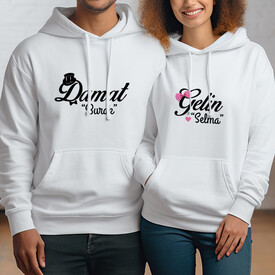 Gelin ve Damat Çiftlere Özel Kapşonlu Sweatshirt - Thumbnail