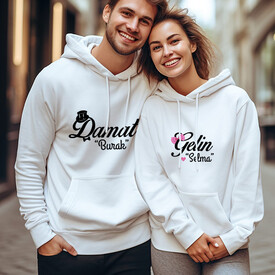 Gelin ve Damat Çiftlere Özel Kapşonlu Sweatshirt - Thumbnail