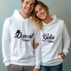 Gelin ve Damat Çiftlere Özel Kapşonlu Sweatshirt - Thumbnail