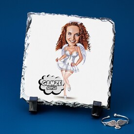  - Gelinlikli Kız Karikatürlü Taş Baskı