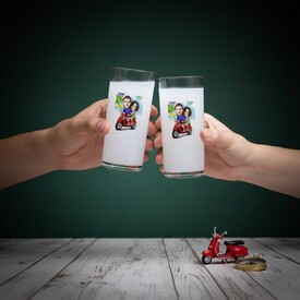  - Gezgin Çift Karikatürlü İkili Rakı Bardağı Seti