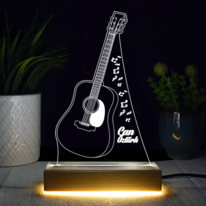 Gitar Tasarımlı İsme Özel 3d Led Lamba