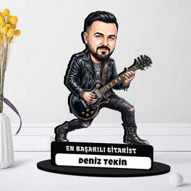 Gitarist Müzisyen Erkek Karikatürlü Biblo - Thumbnail