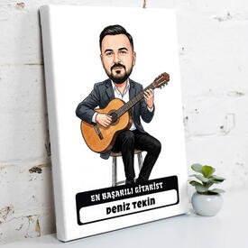  - En Başarılı Gitarist Müzisyen Erkek Karikatürlü Kanvas Tablo