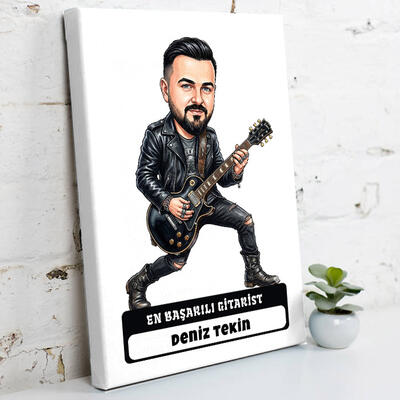  - Gitarist Müzisyen Erkek Karikatürlü Kanvas Tablo