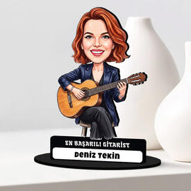 Gitarist Müzisyen Kadın Karikatürlü Biblo - Thumbnail
