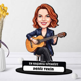 Gitarist Müzisyen Kadın Karikatürlü Biblo - Thumbnail