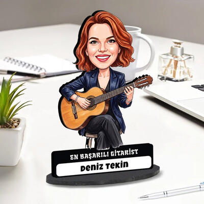  - Gitarist Müzisyen Kadın Karikatürlü Biblo